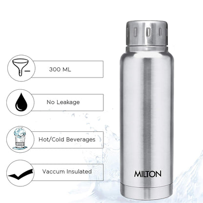 Milton Elfin 300 Thermosteel Water Bottle 300 ml, 24 Hr Hot and Cold I Leak Proof Lid, ISI Certified I Vacuum Insulated I for Office, Gym, School I Silver