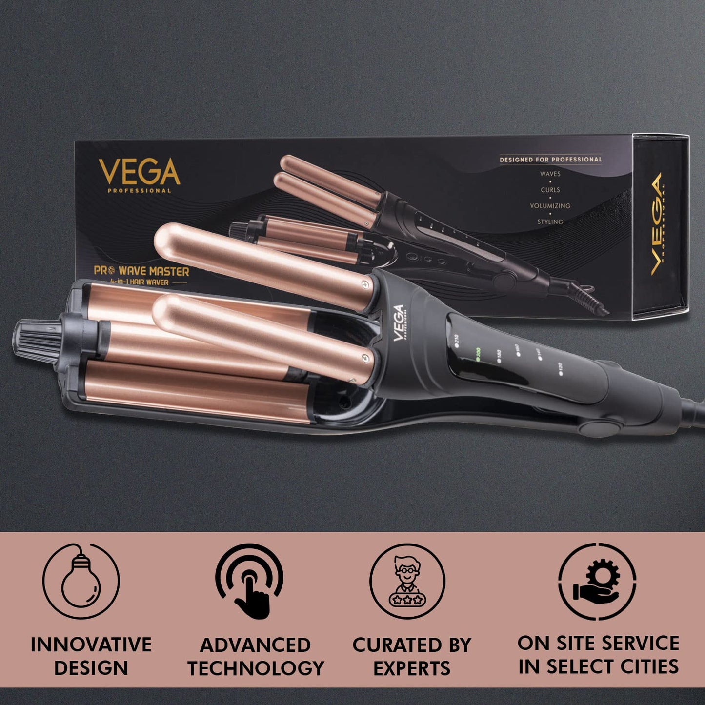 VEGA PROFESSIONAL Pro Wave Master 4 In 1 Deep Hair Waver for Women with Adjustable Temperature Settings, Fast Heatup with Overheating Protection Technology, (VPPMS-04)