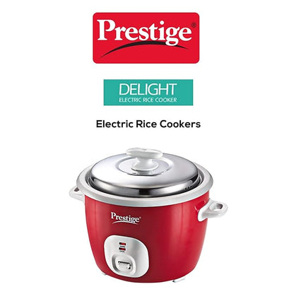 Prestige Delight Electric Rice Cooker Cute 1.8-2 700 watts with 2 Aluminium Cooking Pans (1.8 Liters, Red)