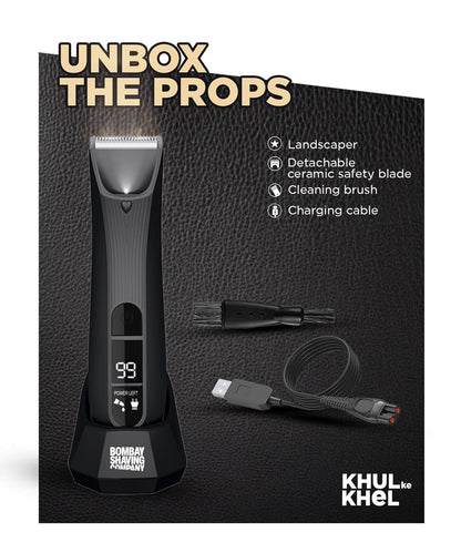 Bombay Shaving Company Balls Trimmer | Pubic Hair Trimmer and Body Groomer for Men | Private Part Trimmer For Men, Waterproof (IPX7), Cordless, LED Display, LED Torch, Safe Ceramic Blades, Dock Charging | LANDSCAPER 2.0 (Black)