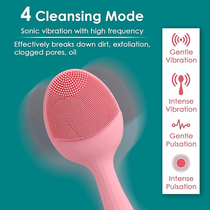 AGARO CM2109 Sonic Facial Cleansing Massager, Smart Facial Cleansing Device with Silicone Brush & Anti-Aging Massager - Waterproof – Sonic Glow Vibration Technology - Lift, Firm, and Tone Skin on Face and Body (Pink)