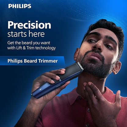 Philips India's No.1 Men's Trimmer* | Skin Safe Beard Trimmer for Men | Durapower tech | Self Sharpening Blades | Skin Protect Comb | 30 min runtime USB charging | No oil needed | 2yr warranty |BT1244/18