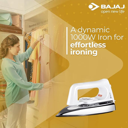 Bajaj Plastic Popular Plus 750W Dry Iron with Advance Soleplate and Anti-Bacterial German Coating Technology, White, 750 Watts