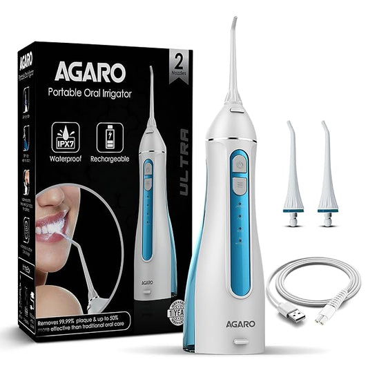 AGARO Oral Irrigator, Portable, Cordless & Rechargeable, 4 Cleaning Modes, IPX7 Waterproof with 200ml Water Tank, Flossing at Home & Travel, Oral Flosser, Dental Flosser for teeth