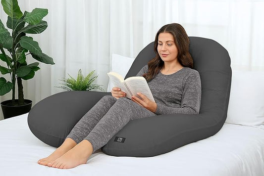 THE WOOD WHITE U-Shape Pregnancy Pillow | Full Body Maternity Support Pillow for Pregnant Women | Ergonomic Design for Side Sleepers | Comfortable and Supportive. Grey