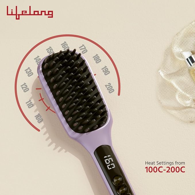 Lifelong Hair Straightening Brush | Hot Brush Comb For Women | Straightening Machine With Adjustable Heat Settings | Styling Brush With Keratin Ceramic Bristles | 1 Year Warranty