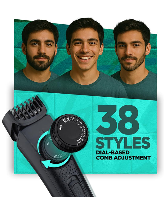 Bombay Shaving Company All Rounder 2-in-1 Trimmer for Men | Beard & Body Grooming with Dual Heads | Ceramic Blades for Sensitive Skin | 38 Style Settings | 120 Min Runtime | Type-C Fast Charge