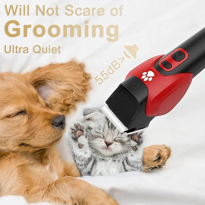 Solimpia Dog Cat Clippers - Electric Grooming Trimmer Kit Rechargeable Cordless Low Noise Professional Pet Hair Trimmer Set Unisex
