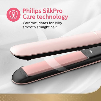 Philips Advanced KeraShine Straightener BHS378/10 | ThermoProtect Technology with 6 LED Temp Setting | Frizz-Free Shiny Smooth Hair (Pink)