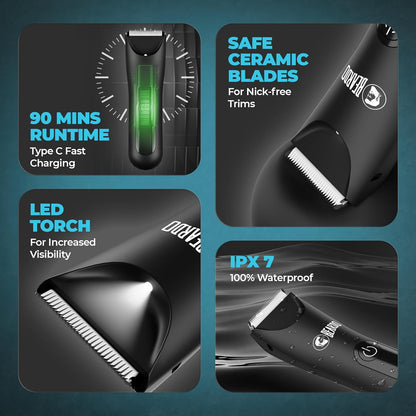 Beardo Ball Safe Pro Trimmer | Intimate Trimmer for Men | IPX7 Waterproof | Safe Ceramic Blades | 40mm T-Blade | 6000 RPM | 90 Min Runtime | Type-C Charging | Full Body Trimmer for Men