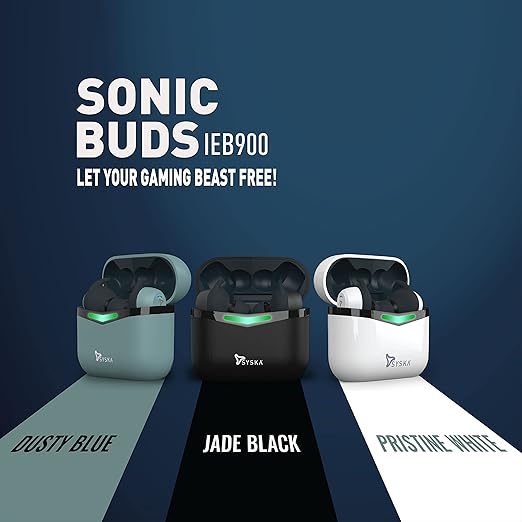 SYSKA Sonic Buds IEB900 Earbuds with 50Hr Play Time, auto ENc Tech, Low Latency, IPX4, 13mm Drivers for Deep Bass, Type-C Charging (Jade Black, True Wireless)