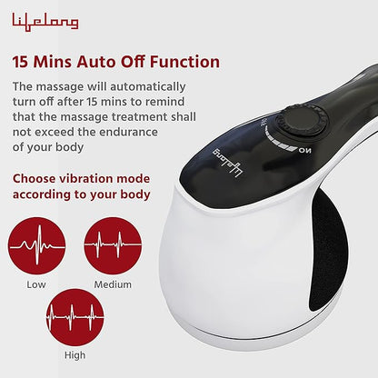 Lifelong Electric Handheld Full Body Massager with 4 Massage Heads & Variable Speed Settings for Pain Relief and Relaxation, Back, Leg & Foot (LLM423,White)