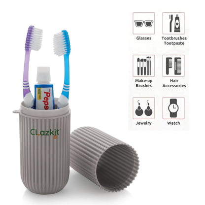 Clazkit Plastic Portable Toothbrush/ToothPaste/Glasses/Make up Brushes Silicone Case Box Storage Organizer Cover For Travel Bathroom Hiking Camping (Color May Vary) - Pack of 1
