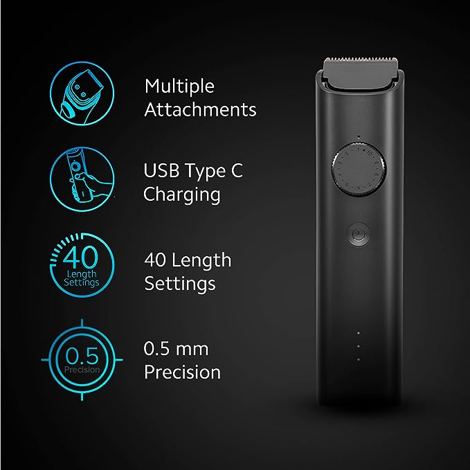 MI Xiaomi Grooming Kit,All-In-One Professional Styling Trimmer,Body Grooming,Nose&Ear Hair Trimming Blade,Beard Comb,40 Length Settings,0.5Mm Precision,Type-C And 90 Min Run Time,Black,Men