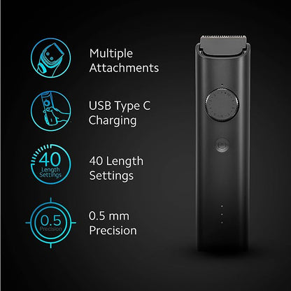 MI Xiaomi Grooming Kit,All-In-One Professional Styling Trimmer,Body Grooming,Nose&Ear Hair Trimming Blade,Beard Comb,40 Length Settings,0.5Mm Precision,Type-C And 90 Min Run Time,Black,Men