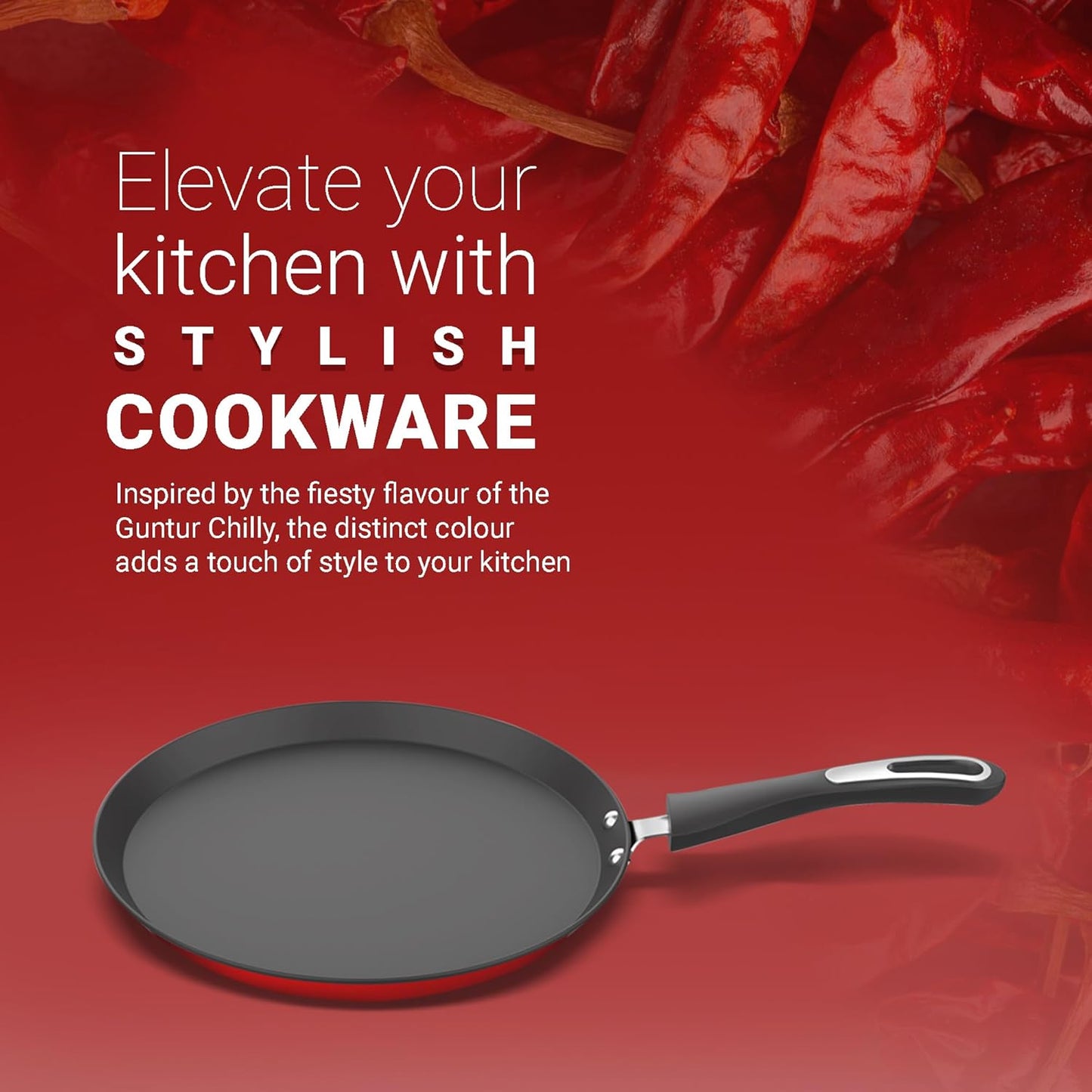 Preethi Dura Collection Non Stick Tawa, 28 cm, Gas & Induction Compatible, 5 Star Non Stick Effect, Chilly Red