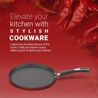 Preethi Dura Collection Non Stick Tawa, 28 cm, Gas & Induction Compatible, 5 Star Non Stick Effect, Chilly Red