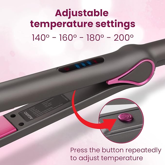 AGARO Hair Straightener, Ceramic Coated Titanium Plate, PTC Heating, Plate locking function, Fast Heating, Hair Straightening, Hair Styling Iron For Women, HS1957, Dark grey & Purple