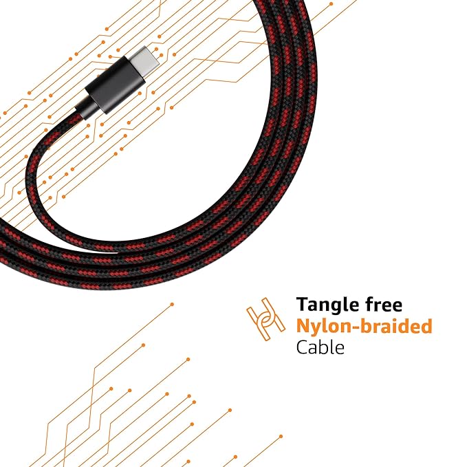 amazon basics Braided Type C to C Cable 60W Fast Charging Cable with 480 Mbps Data Transfer Speed | 1.2m, Tangle Free Cable