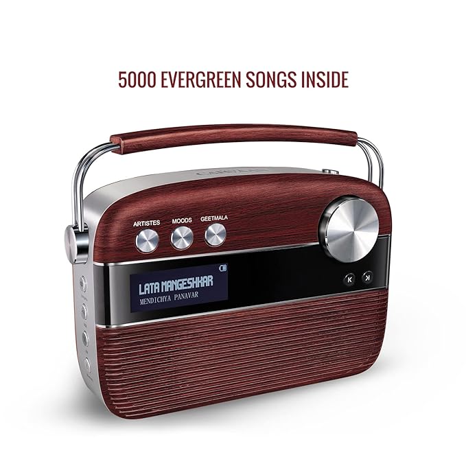 Saregama Carvaan Marathi - Portable Music Player with 5000 Preloaded Songs, FM/BT/AUX (Cherrywood Red)