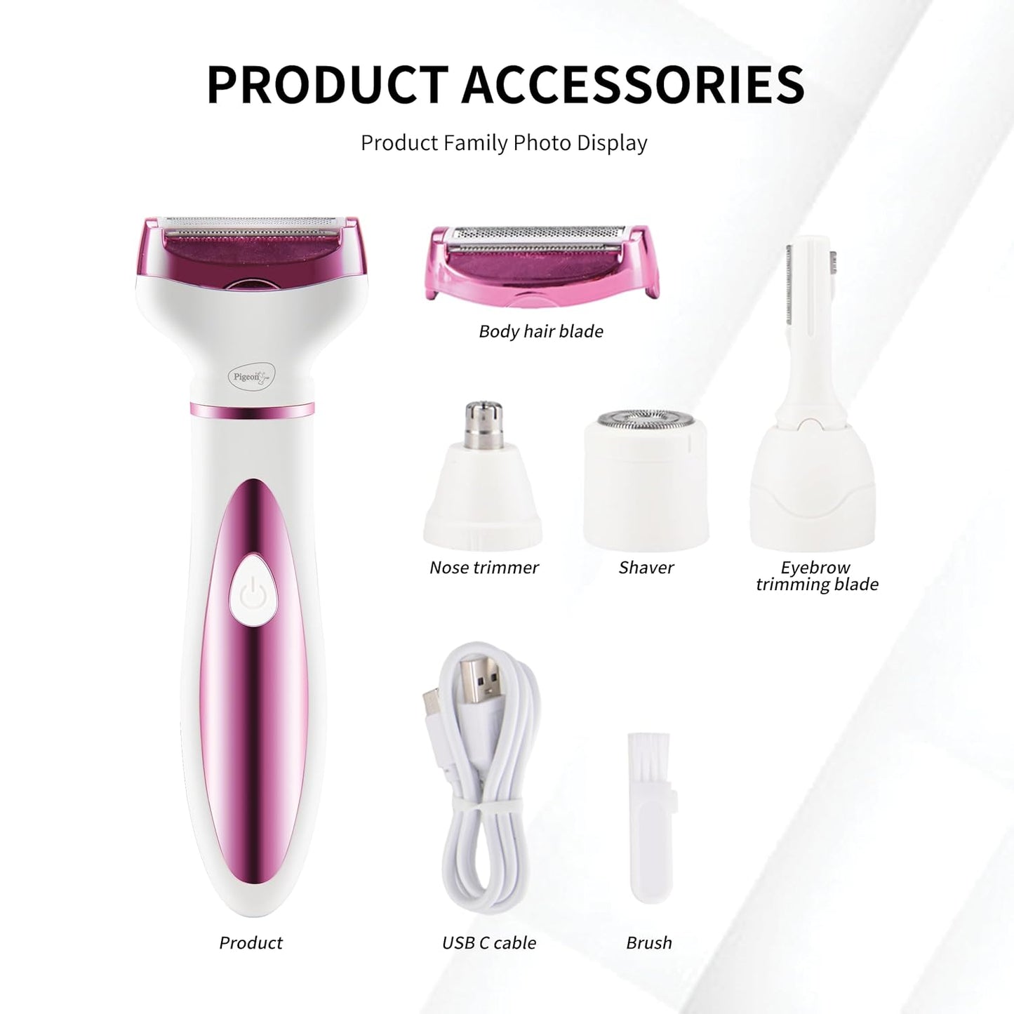 Pigeon Charm 4 In 1 Multi-purpose IPX5 Trimmer for Women [For Bikini, Shaver, Face & Eyebrow Trimmers]| Stainless Steel Blade| USB C type Charging | Waterproof| 1.5 HR runtime| Charge Time 2.5 HR | 2 Years Warranty