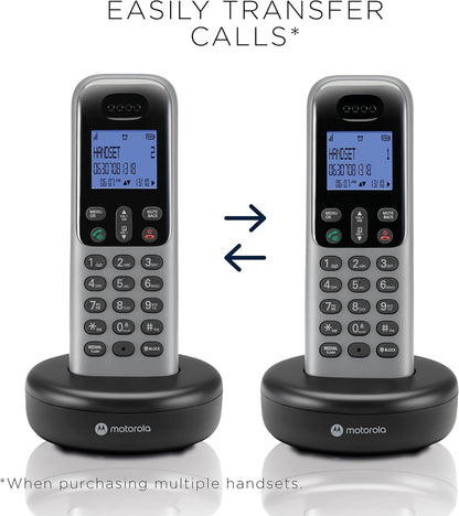 MOTOROLA T603 Cordless Phone System w/3 Digital Handsets, Speakerphone, and Call Block Cordless Landline Phone (Dark Grey)