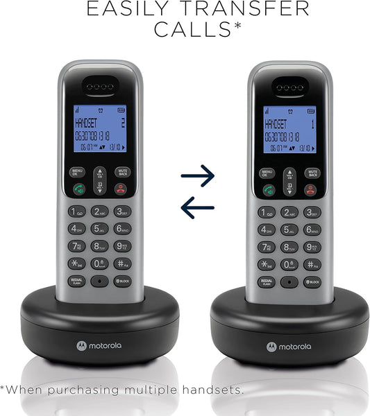 MOTOROLA T603 Cordless Phone System w/3 Digital Handsets, Speakerphone, and Call Block Cordless Landline Phone (Dark Grey)