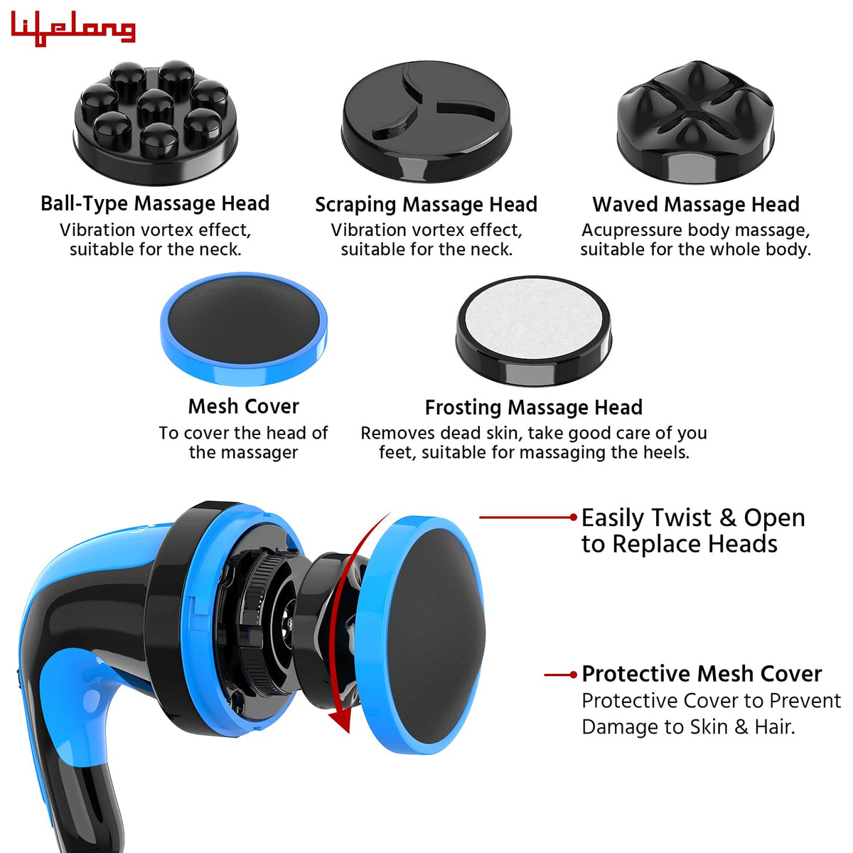 Lifelong Powerful Handheld Corded Electric Massager for Pain Relief | Body Massager (LLM576, Black, 1 Year Warranty)