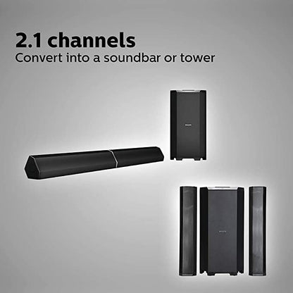 Philips Convertible Soundbar MMS8085B/94 2.1 Channel 80W with Multiple-Connectivity Option (Black)