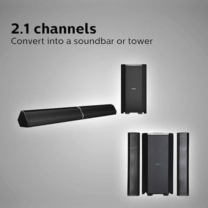 Philips Convertible Soundbar MMS8085B/94 2.1 Channel 80W with Multiple-Connectivity Option (Black)