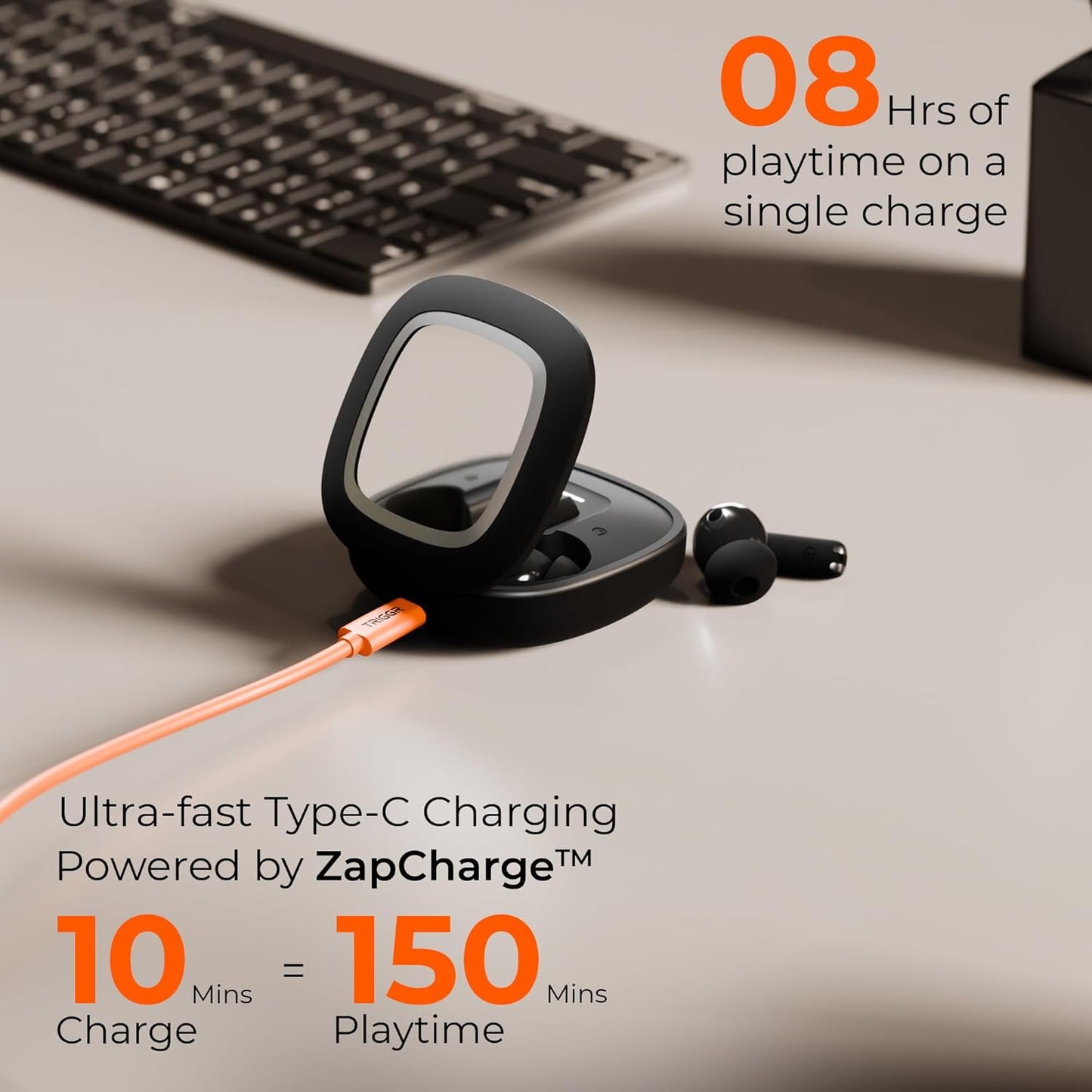 TRIGGR Apex S1 Truly Wireless in Ear Earbuds with 100H Playtime, 50ms Ultra-Low Latency, Dual Pairing, Quad Mic ENC, Rapid Pair, Premium Rubber Finish Grip, Earbuds TWS