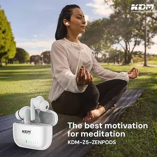 KDM – Z5 ZENPODS Truly Wireless in Ear Earbuds with 32hrs Playtime, Buds TWS, Low Latency, 13mm Bass Drivers, Type-C Fast Charging, Noise Isolation, White