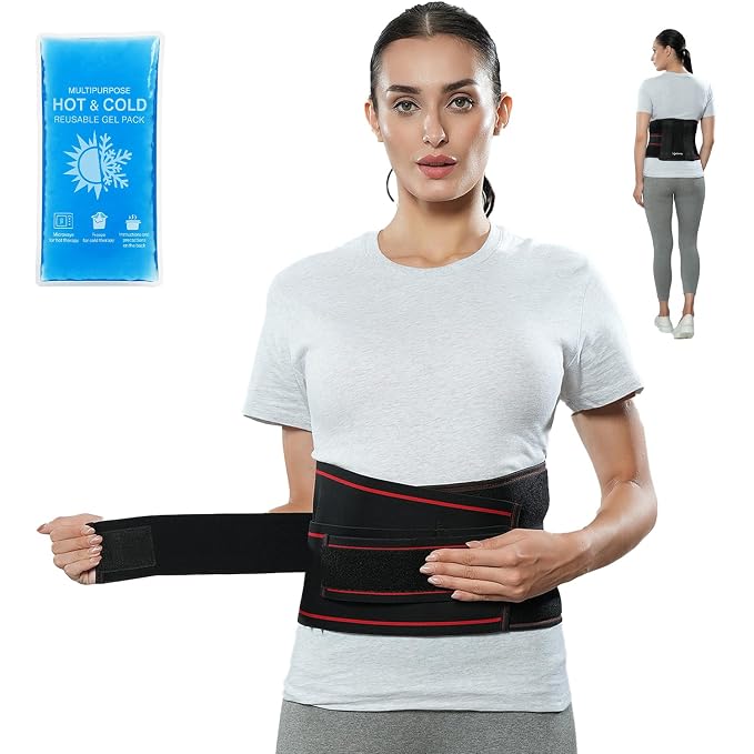 Lifelong Contoured Lumbar Sacral Belt with Hot & Cold Pack | Adjustable Elastic Straps, 4 Metallic Splints & Strong Back Support | Free Size, Breathable Sweat-Free Fabric for Pain Relief & Posture (LLOBS06)