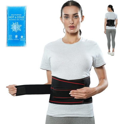 Lifelong Contoured Lumbar Sacral Belt with Hot & Cold Pack | Adjustable Elastic Straps, 4 Metallic Splints & Strong Back Support | Free Size, Breathable Sweat-Free Fabric for Pain Relief & Posture (LLOBS06)