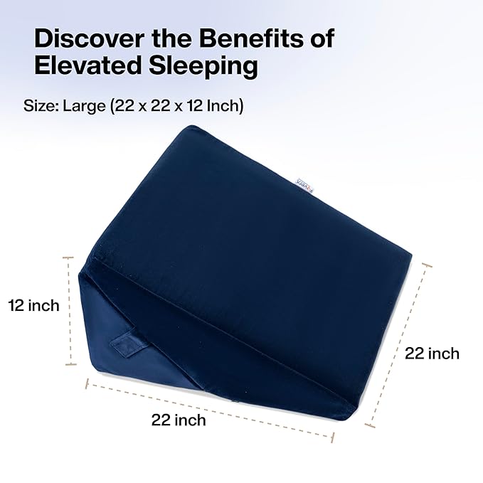 FOVERA Wedge Pillow for Back Support, Adjustable Memory Foam Bed Wedge Pillow for Sleeping, Acid Reflux, GERD, Snoring, Pregnancy, Post-Surgical Recovery (Velvet Navy Blue, Standard - 22x22x12 Inch)