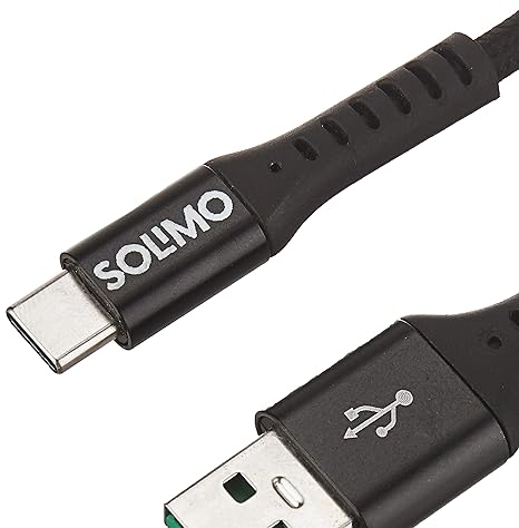 Amazon Brand - Solimo Fast Charging Braided Type C Data Cable, Suitable For Upto 65W Fast Charge For All Supported Mobile Phones (1 Meter, Black)