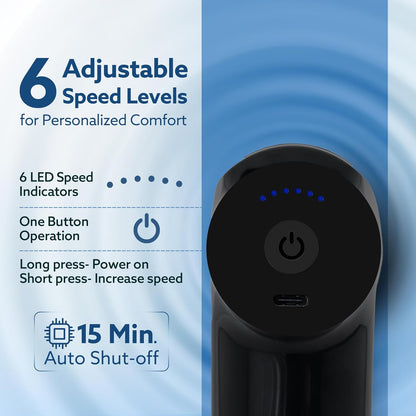 AGARO Primo Gun Massager, 4 Heads, 6 Speed, Rechargeable, Handheld, Deep Tissue Muscle Massager for Full Body Relief, Muscle Relaxation of Neck, Shoulder, Back, Foot for Men & Women, Black.