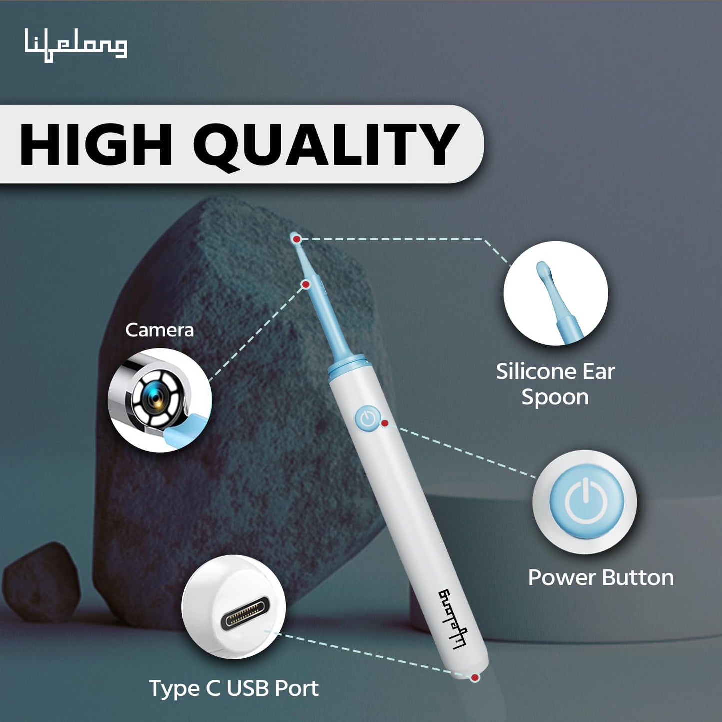 Lifelong Ear Cleaning Tool with Camera - Rechargeable Ear Cleaner – Ear Wax Removal – Wireless with USB Charging Cable – Disposable Rubber Ear Buds (LLEC09)