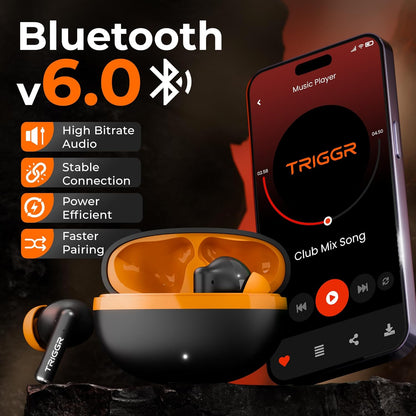 TRIGGR Ultrabuds N5 Truly Wireless Bluetooth in Ear Earbuds with Latest BT v6.0, 40Hr Playtime, 13mm Dynamic Drivers, Rich Bass Earbuds TWS (Smoky Sun)