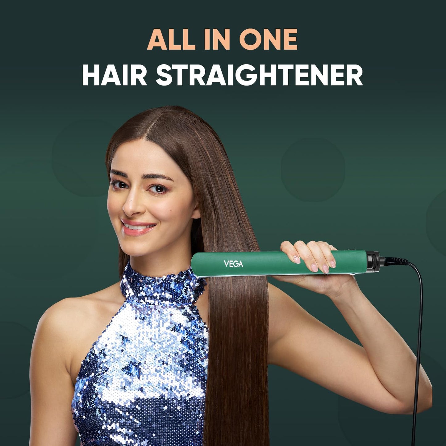 Vega Salon Smooth Hair Straightener for Women with Ceramic Coated Plates, Quick Heatup & Travel Friendly, Travel Lock, Suitable for All Hair Types, 1 Year Warranty, Green (VHSH-42)