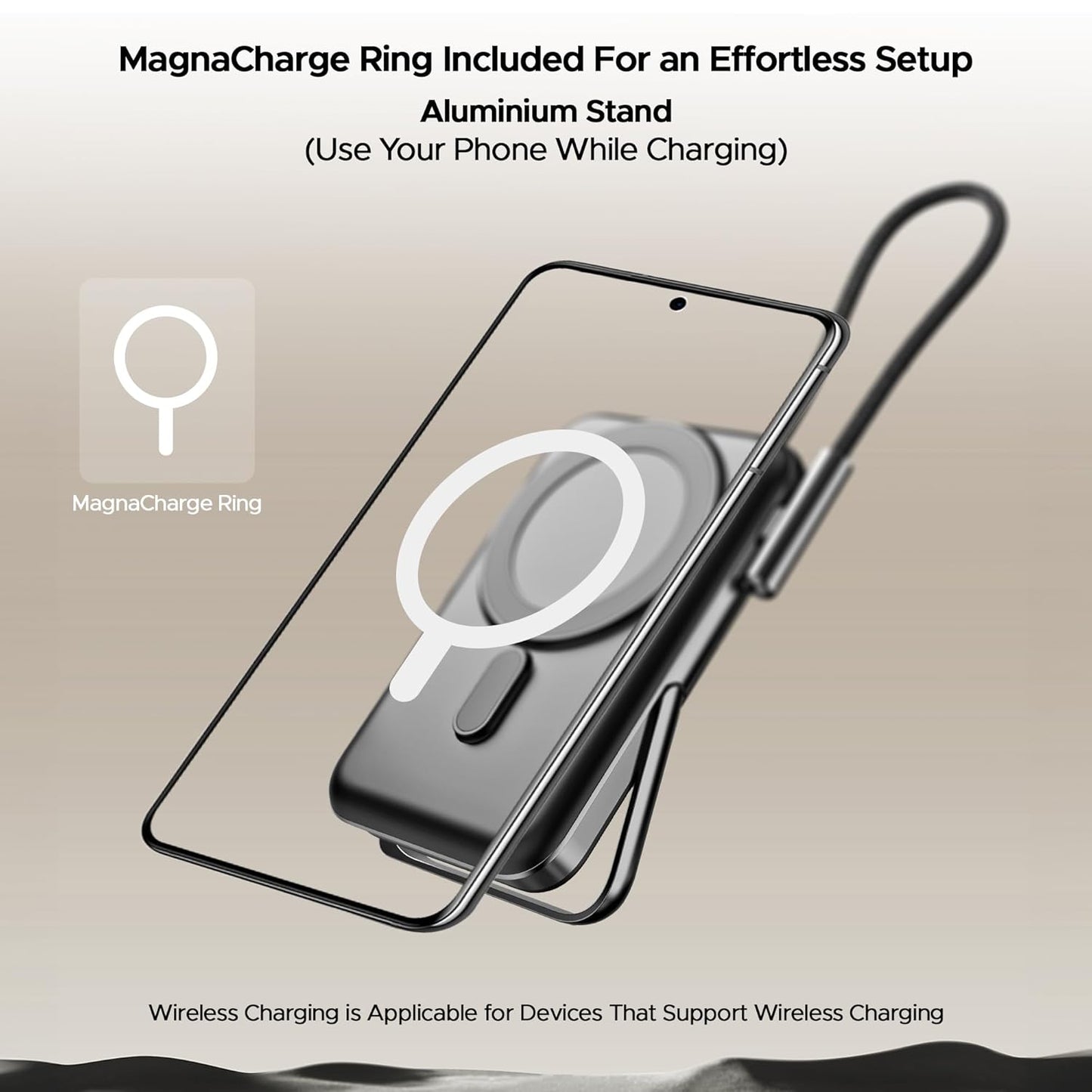 boAt Energyshroom PB330 MagnaCharge 10000 mAh Magnetic Wireless Power Bank w/ 15W Wireless Charging, Metal Stand,Magnacharge Ring for iPhone and Android Phones w/Wireless Charge(Black)