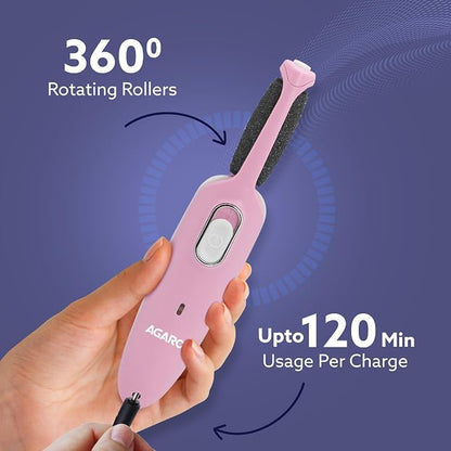 AGARO Electric Callus Remover with 2 Replaceable Heads – Rechargeable Foot Scrubber for Dead Skin & Cracked Heels Pedicure Machine with 120 Minutes Runtime CR1717