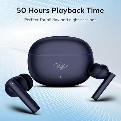 itel Buds Ace 2 TWS Earbuds - Quad Mic ENC, 13mm Bass Boost Drivers, 50 Hours Playtime, Fast Charging, IPX5 Water Resistant, Bluetooth 5.0, Type-C Charging (Blue)