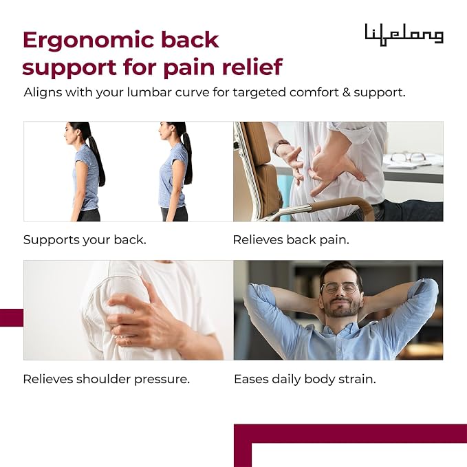 Lifelong Contoured Lumbar Sacral Belt with Hot & Cold Pack | Adjustable Elastic Straps, 4 Metallic Splints & Strong Back Support | Free Size, Breathable Sweat-Free Fabric for Pain Relief & Posture (LLOBS06)