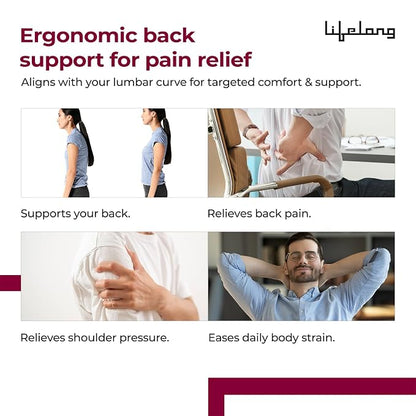 Lifelong Contoured Lumbar Sacral Belt with Hot & Cold Pack | Adjustable Elastic Straps, 4 Metallic Splints & Strong Back Support | Free Size, Breathable Sweat-Free Fabric for Pain Relief & Posture (LLOBS06)