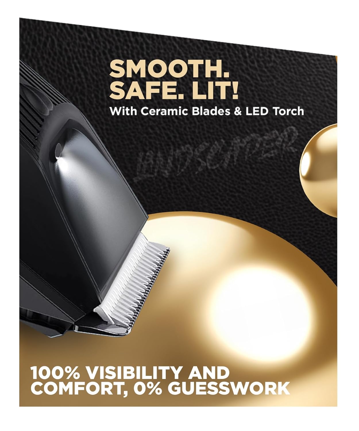 Bombay Shaving Company Balls Trimmer | Pubic Hair Trimmer and Body Groomer for Men | Private Part Trimmer For Men, Waterproof (IPX7), Cordless, LED Display, LED Torch, Safe Ceramic Blades, Dock Charging | LANDSCAPER 2.0 (Black)