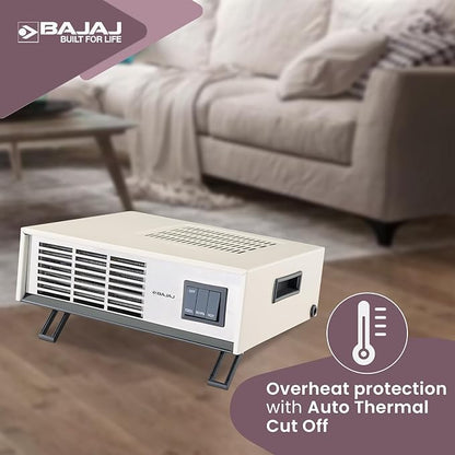 Bajaj Blow Hot Portable Room Heater For Bedroom |2 Heat Settings-1000W/2000W|Ideal Room Heater For Winter|Easy Mobility|Compact Design|Auto-Thermal Cut-Off|2-Yr Warranty By Bajaj| White Color