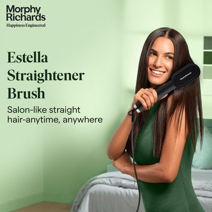Morphy Richards Estella Hair Straightener Brush | Compact & Travel Friendly | 360 Degree Swivel Cord | 5 Temperature Settings | Hair Straightener Brush for Women,Black, 340058