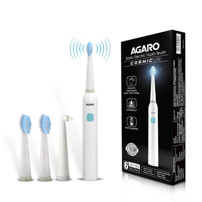 AGARO COSMIC Lite Sonic Electric Toothbrush for Adults with 6 Modes, 3 Brush Heads, 1 Interdental Head and Rechargeable with 3.5 Hours Charge Lasting up to 25 Days, Power Toothbrush