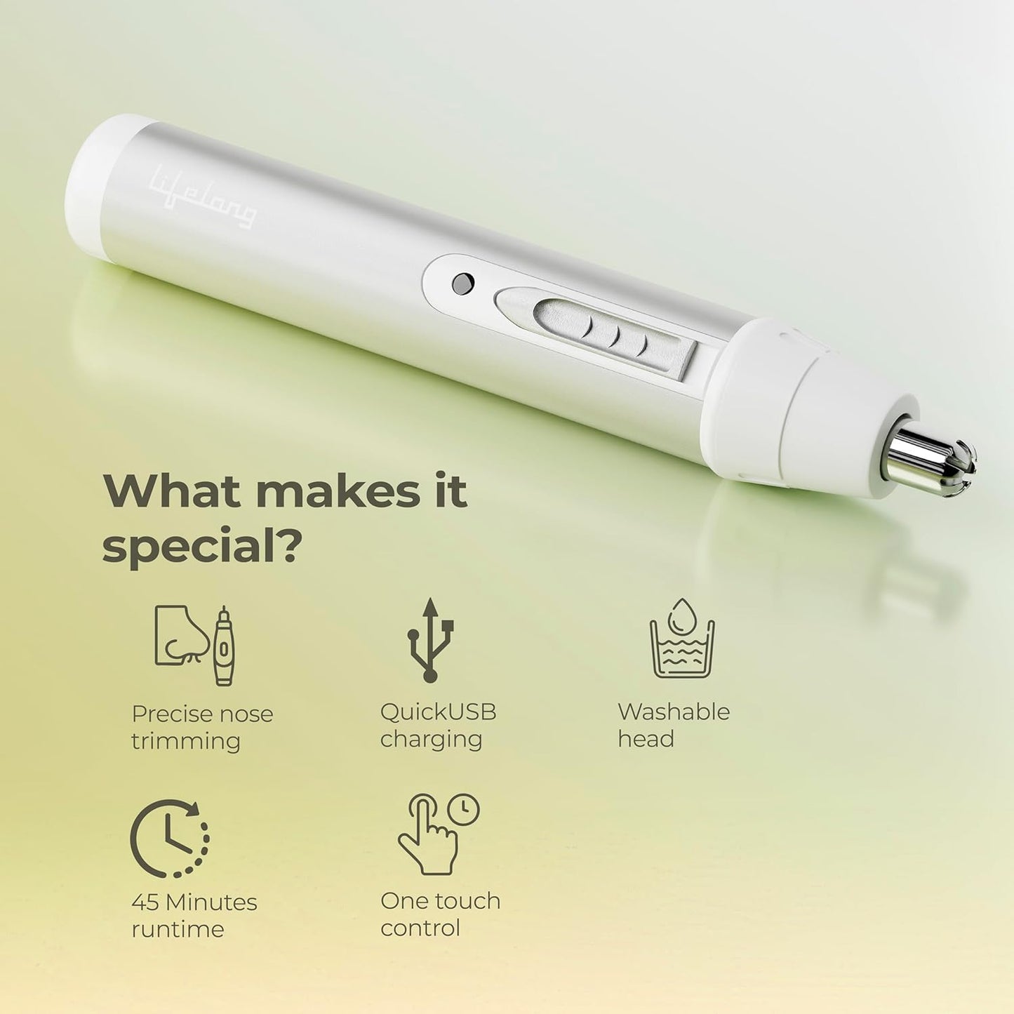 Lifelong Nose Hair Trimmer For Men | Professional Painless Battery-Operated Nose Hair Trimmer Men | Facial Hair Trimmer For Men Women, Easy To Clean | 40 Minutes Runtime | Stainless Steel (LLPCM03, Silver)